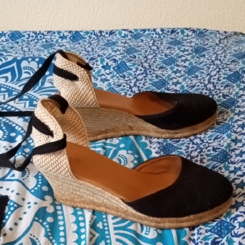 J. Crew Black Espadrille Wedges